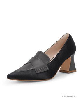 Women's Chunky Low Heel Pumps Stitching Retro Office Work Dress Shoes